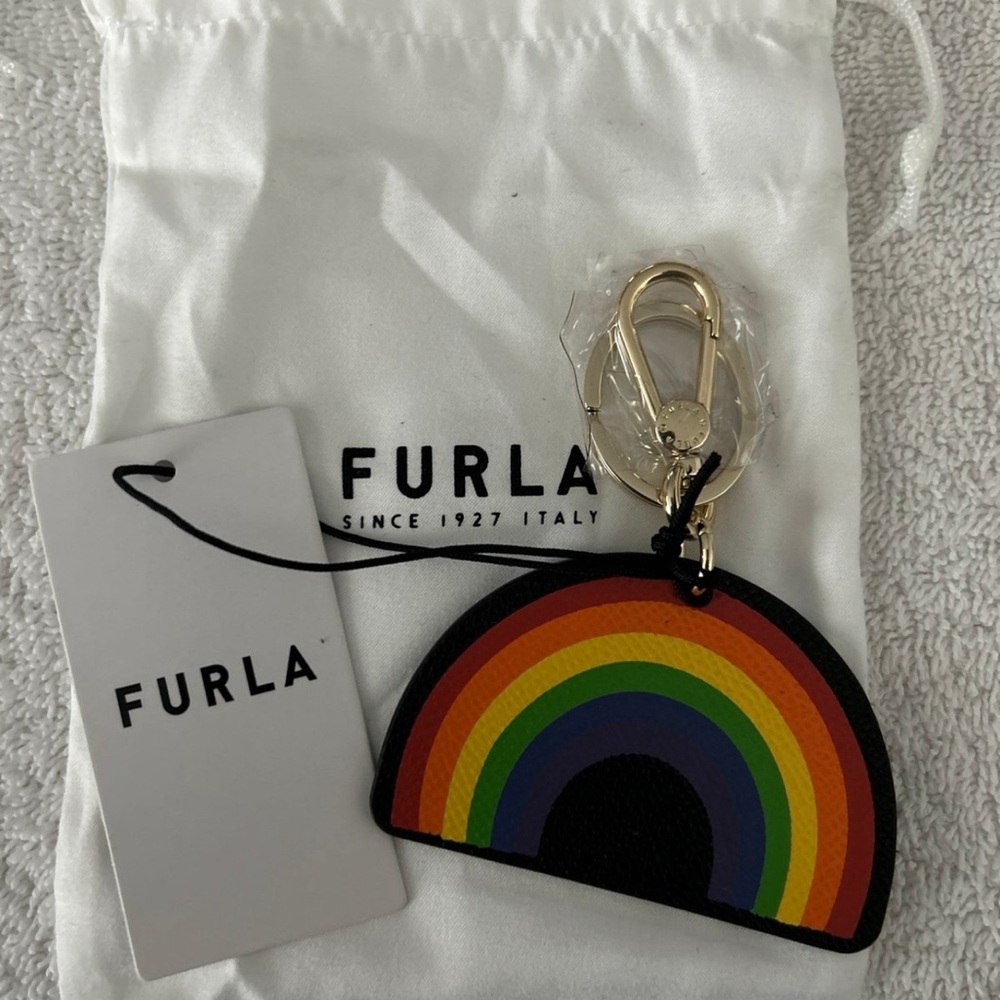 FURLA Leather Rainbow Keychain with dustbag NWT